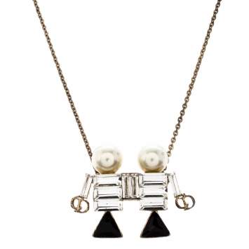 Pre Owned Dior Tell Me Dior Gemini Faux Pear Gold Tone Pendant Necklace 