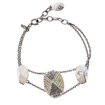 Pre Owned Dior Crystal Silver Tone Chain Link Station Bracelet