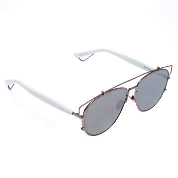 Pre Owned Dior Rose Gold and White/ Silver Mirrored DiorTechnologic Aviator Sunglasses