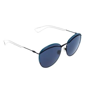 Pre Owned Dior Black and Silver /Blue 003KU Dior Round Sunglasses