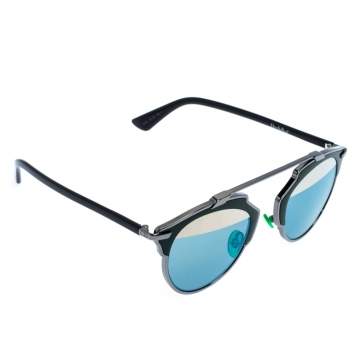 Pre Owned Dior Dark Ruthenium/Azure Gold Mirror Dior So Real Round Sunglasses