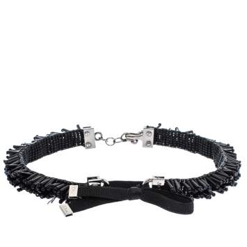 Pre Owned Dior Black Bead Embellished Bow Hook Choker Necklace