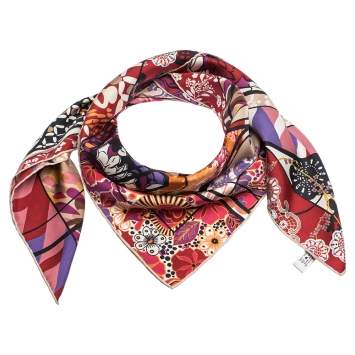 Pre Owned Dior Pink Abstract Floral Printed Silk Square Scarf 