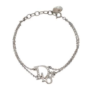 Pre Owned  Dior Crystal Logo Silver Tone Double Chain Bracelet