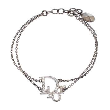 Pre Owned Dior Oblique Crystal Silver Tone Bracelet