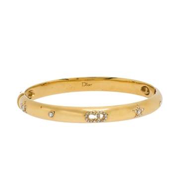 Pre Owned Dior Gold Tone CD Crystal Embedded Bangle Bracelet