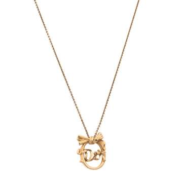Pre Owned Dior Gold Tone Oval Bow Pendant Necklace