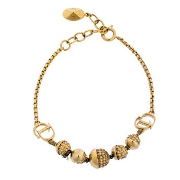 Pre Owned Dior Crystal Mise En Dior Gold Tone Bracelet