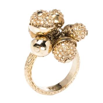 Pre Owned Dior Mise en Dior Crystal Embellished Gold Tone Ring M