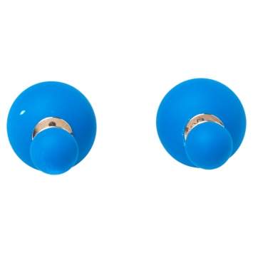Pre Owned Dior Tribale Mise en Dior Matte Blue Gold Tone Stud Earrings