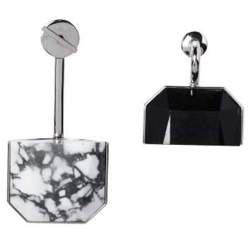 Pre Owned Dior Monotone Crystal & Howlite Asymmetric Drop Earrings