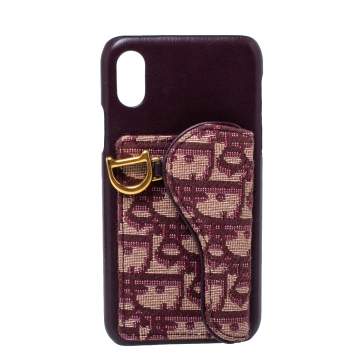 Pre Owned Dior Burgundy Oblique Canvas and Leather iPhone XS Case