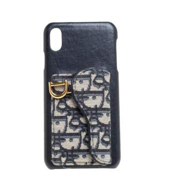 Pre Owned Dior Blue Oblique Jacquard Canvas and Leather iPhone XS Max Case