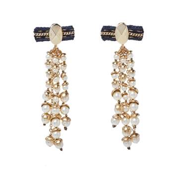 Pre Owned Dior Faux Pearl Gold Tone Long Drop Earrings