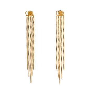 Pre Owned Dior CD Gold Tone Chain Tassel Earrings