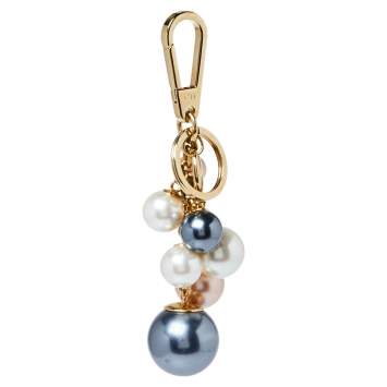Pre Owned Dior Multicolor Bead Gold Tone Bag Charm and Key Ring