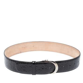 Pre Owned Dior Black Patent Leather D Buckle Belt 85CM