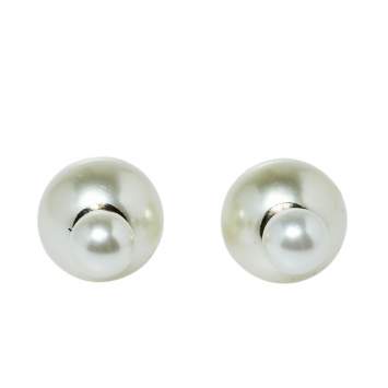 Pre Owned Dior Cream Faux Pearl Mise en Dior Tribales Stud Earrings