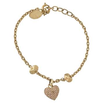 Pre Owned Dior Gold Tone Crystal Pavé Pop Heart Charm Bracelet