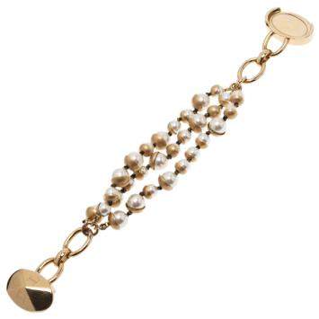 Pre Owned Dior Mise En Dior Faux Pearl Gold Tone Bracelet