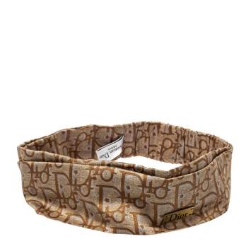 Pre Owned Dior Gold Oblique Print Cotton Silk Headband