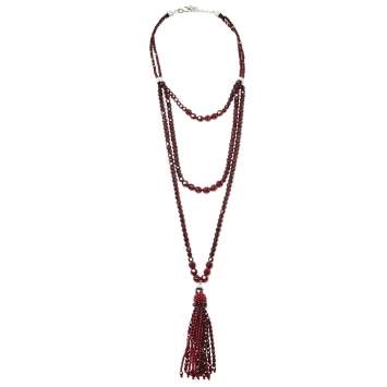 Pre Owned Dior Vintage Garnet Beaded Tassel Pendant Multi Strand Necklace 