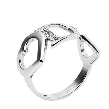 Pre Owned  Dior Silver Tone Crystal Heart Charm Ring Size EU 54.5