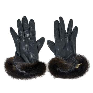 Pre Owned Dior Black Leather and Mink Fur Gloves