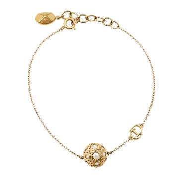 Pre Owned Dior Secret Cannage Faux Pearl Gold Tone Bracelet