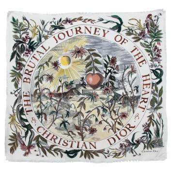 Pre Owned Dior White The Brutal Journey Of The Heart Print Silk Square Scarf