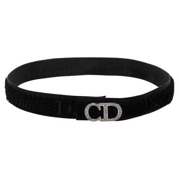 Pre Owned Dior Black Crystal Logo Velcro Choker Necklace 