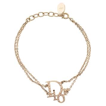 Pre Owned Dior Crystal Oblique Charm Double Chain Bracelet