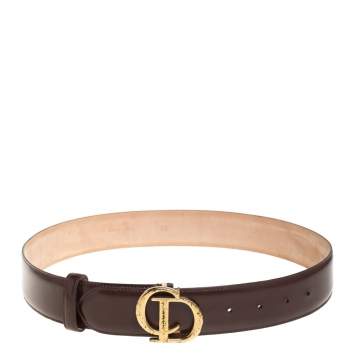 Pre Owned Dior Brown Leather CD Logo Buckle Belt 80CM