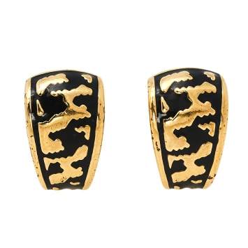 Pre Owned Dior Vintage Black Enamel Clip-On Stud Earrings