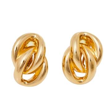 Pre Owned Dior Vinatge Gold Tone Knot Clip On Earrings