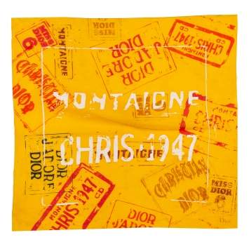 Pre Owned Dior Yellow Graffiti Print Cotton Scarf