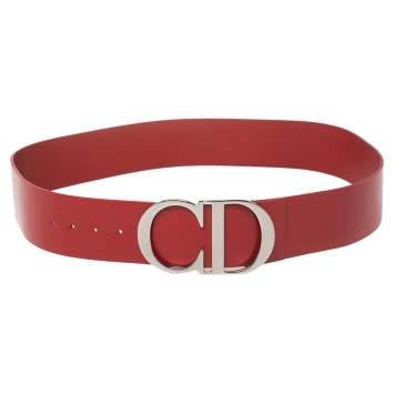 Pre Owned Dior Red Smooth Leather CD Logo Waist Belt 90 CM