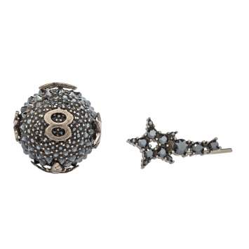 Pre Owned Dior Bee Star Tribal Crystal Gunmetal Tone Asymmetric Stud Earrings