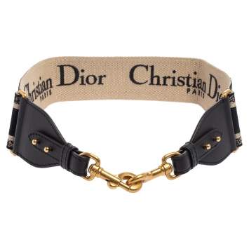 Pre Owned Dior Black Logo Embroidered Canvas and Leather Book Shoulder Strap