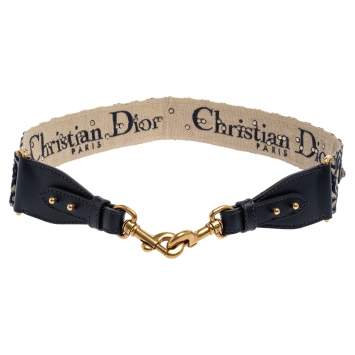 Pre Owned Dior Blue Studded Canvas and Leather Bohemian Inspired Shoulder Strap