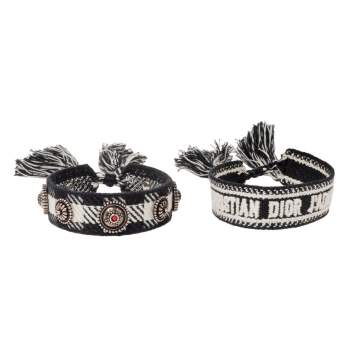 Pre Owned Dior J'adior Black/White Cotton Embroidered Set of Two Bracelets