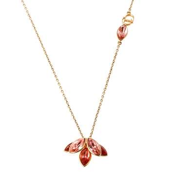Pre Owned Dior Flower Motif Crystal Gold Tone Necklace