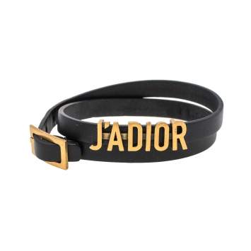 Pre Owned Dior J'adior Black Leather Antique Gold Tone Double Tour Bracelet