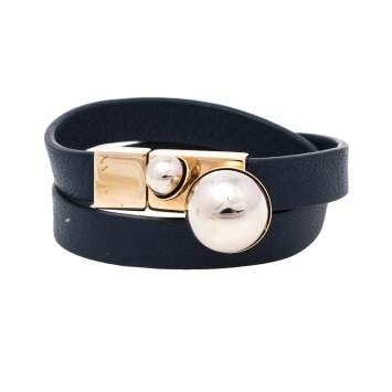 Pre Owned Christian Dior Blue Leather Mise En Dior Double Wrap Bracelet M