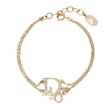 Pre Owned Dior Oblique Crystal Gold Tone Bracelet
