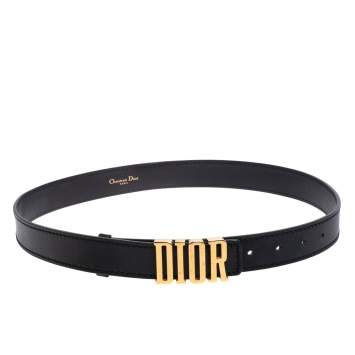 Pre Owned Dior Black Leather D-Fence Buckle Belt 80 CM