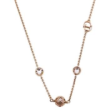 Pre Owned Dior Cannage Faux Pearl Crystal Rose Gold Tone Station Necklace
