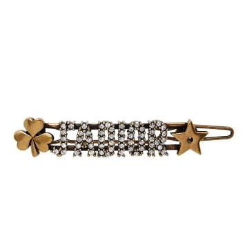 Pre Owned Dior J'adior Crystal Aged Gold Tone Barrette
