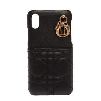 Pre Owned Dior Black Cannage Leather Lady Dior iPhone X Case