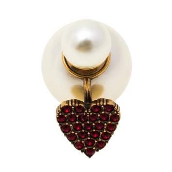Pre Owned Dior Crystal Heart Faux Pearl Tribales Single Earring
